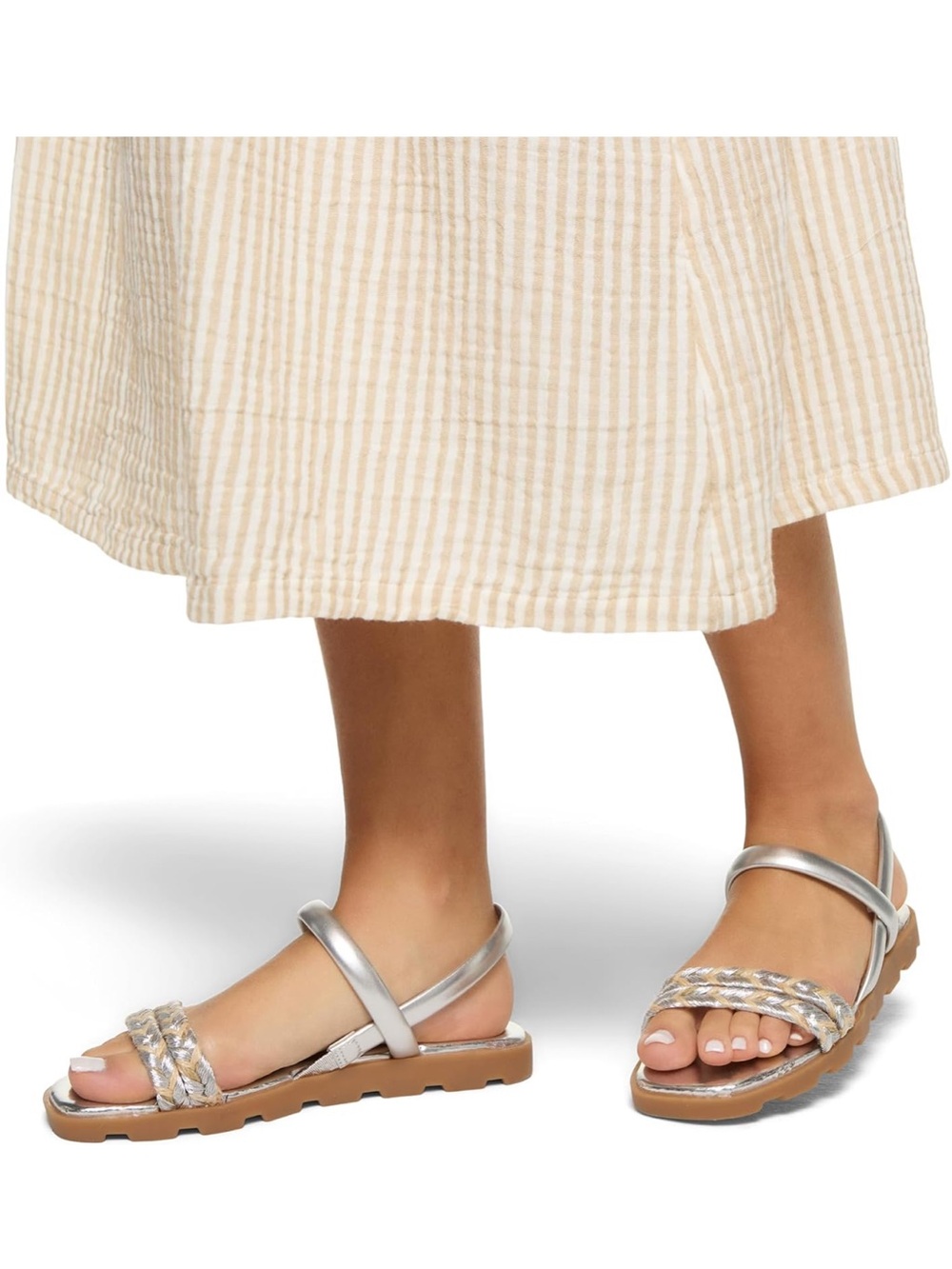 Aldo Silver Braided-Strap Flat Sandals